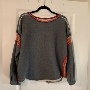 Natural Life Gray Sweater with Red and Orange Accents